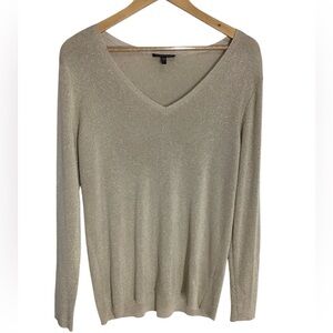 Eileen Fisher Italian Yarn Gold Metallic V Neck Sweater